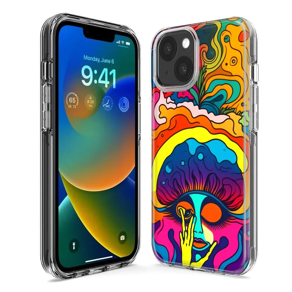 For Apple iPhone 15 Pro Max Neon Rainbow Psychedelic Trippy Hippie Big Brain Design Hybrid Protective Phone Case Cover