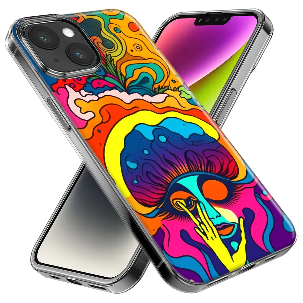 For Apple iPhone 15 Pro Max Neon Rainbow Psychedelic Trippy Hippie Big Brain Design Hybrid Protective Phone Case Cover