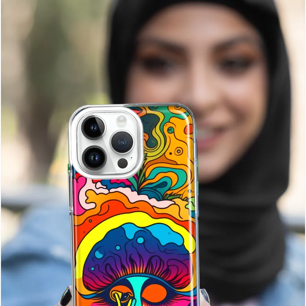 For Apple iPhone 15 Pro Max Neon Rainbow Psychedelic Trippy Hippie Big Brain Design Hybrid Protective Phone Case Cover