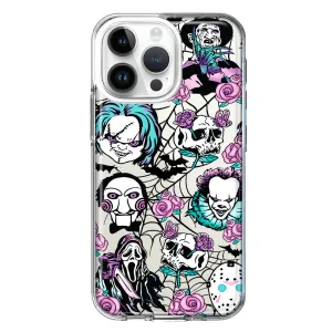 For Apple iPhone 15 Pro Max Roses Halloween Spooky Horror Characters Spider Web Design Hybrid Protective Phone Case Cover