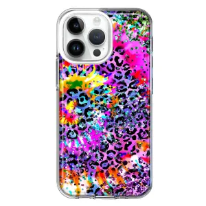 For Apple iPhone 15 Pro Max Vibrant Pink Purple Tie Dye Summer Leopard Swirl Rainbow Design Hybrid Protective Phone Case Cover