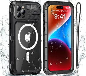 for iPhone 15 Pro Waterproof Case Compatible with MagSafe, Metal Heavy Duty IP68 Underwater Case Built-in Screen Protector, Military Grade Shockproof Full Body Protective Rugged Cover 6.1 inch