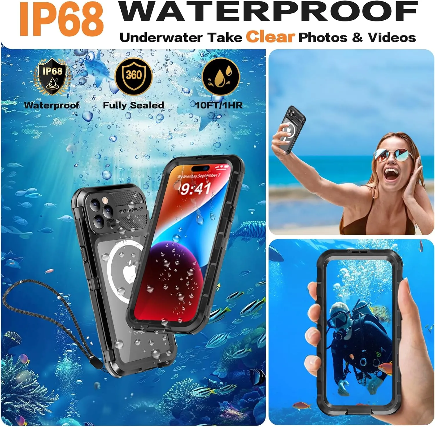 for iPhone 15 Pro Waterproof Case Compatible with MagSafe, Metal Heavy Duty IP68 Underwater Case Built-in Screen Protector, Military Grade Shockproof Full Body Protective Rugged Cover 6.1 inch