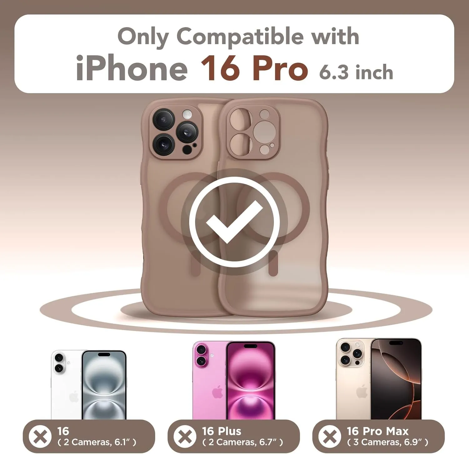 for iPhone 16 Pro Case for Women Girls, Upgraded [Full Camera Protection] [Compatible with MagSafe] Cute Wave Translucent Matte Phone Case for iPhone 16 Pro, Brown