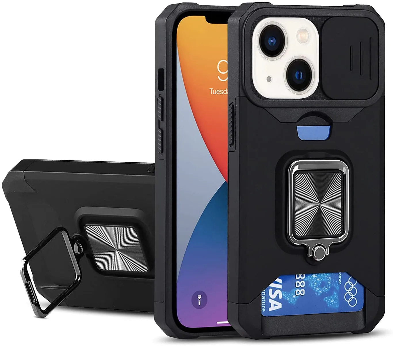 For Motorola Moto G Power 5G 2025 Wallet Case with Slide Camera Protector, Credit Card Slot, Ring Sand, Magnetic Car Mount Case Cover