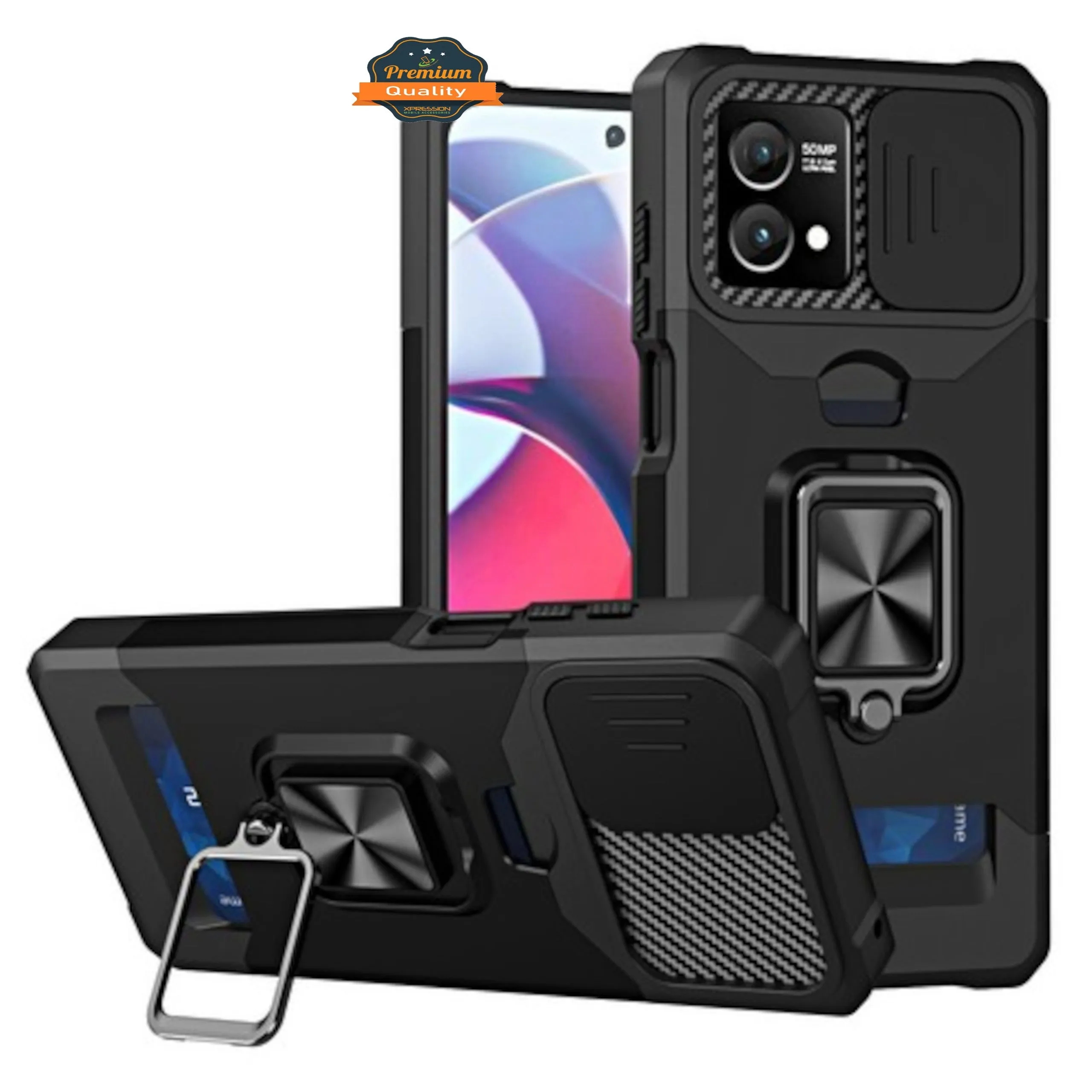 For Motorola Moto G Power 5G 2025 Wallet Case with Slide Camera Protector, Credit Card Slot, Ring Sand, Magnetic Car Mount Case Cover