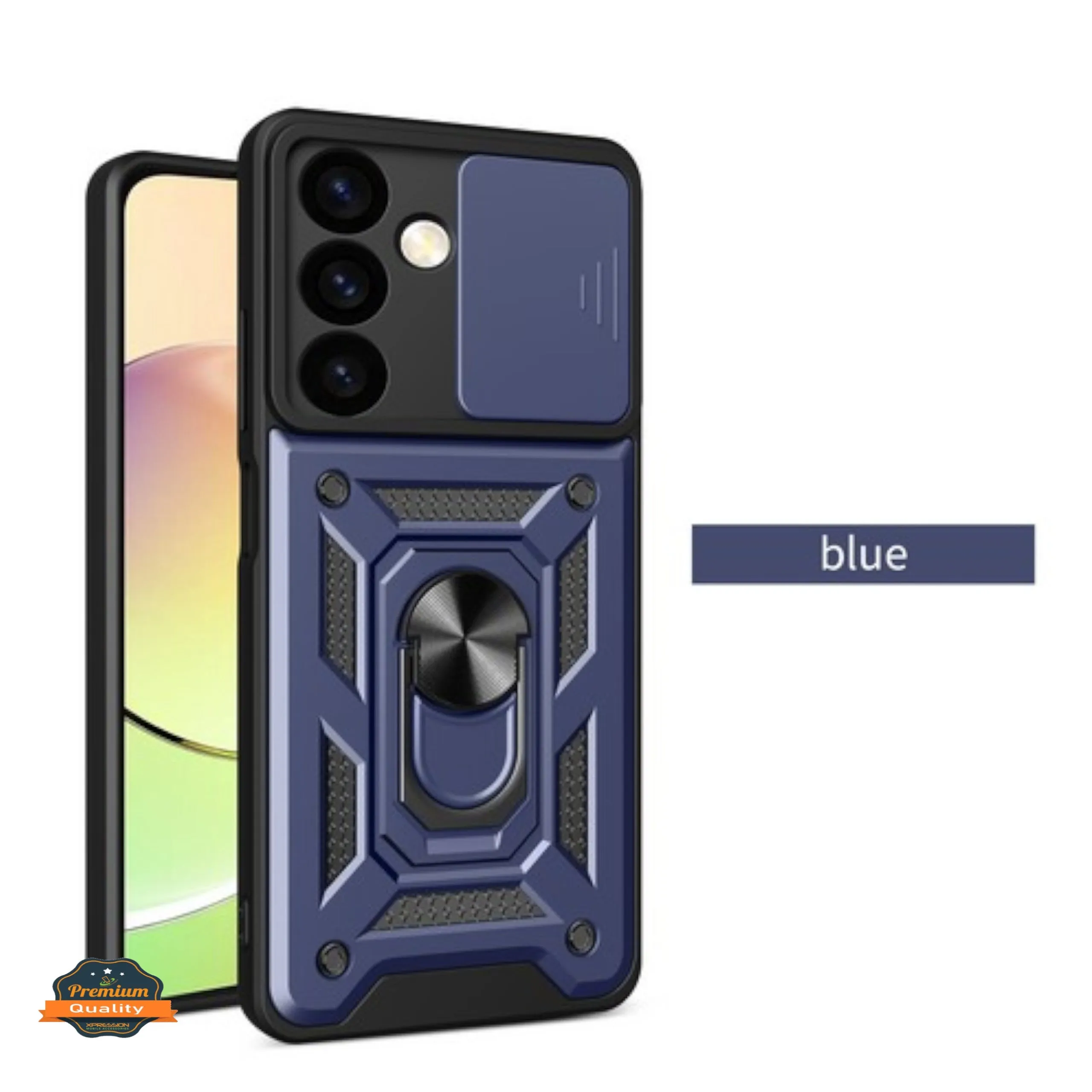 For Samsung Galaxy A36 Hybrid Shockproof, Built-in Sliding Camera Lens Protection with Magnetic Finger Ring Stand Holder Case Cover