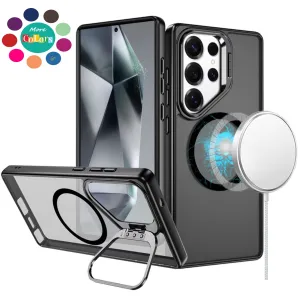 For Samsung Galaxy S25 Ultra Heavy Duty Metallic Hybrid Tough TPU with Camera Ring Stand, MagSafe Compatible, Rugged Drop Protection Case Cover