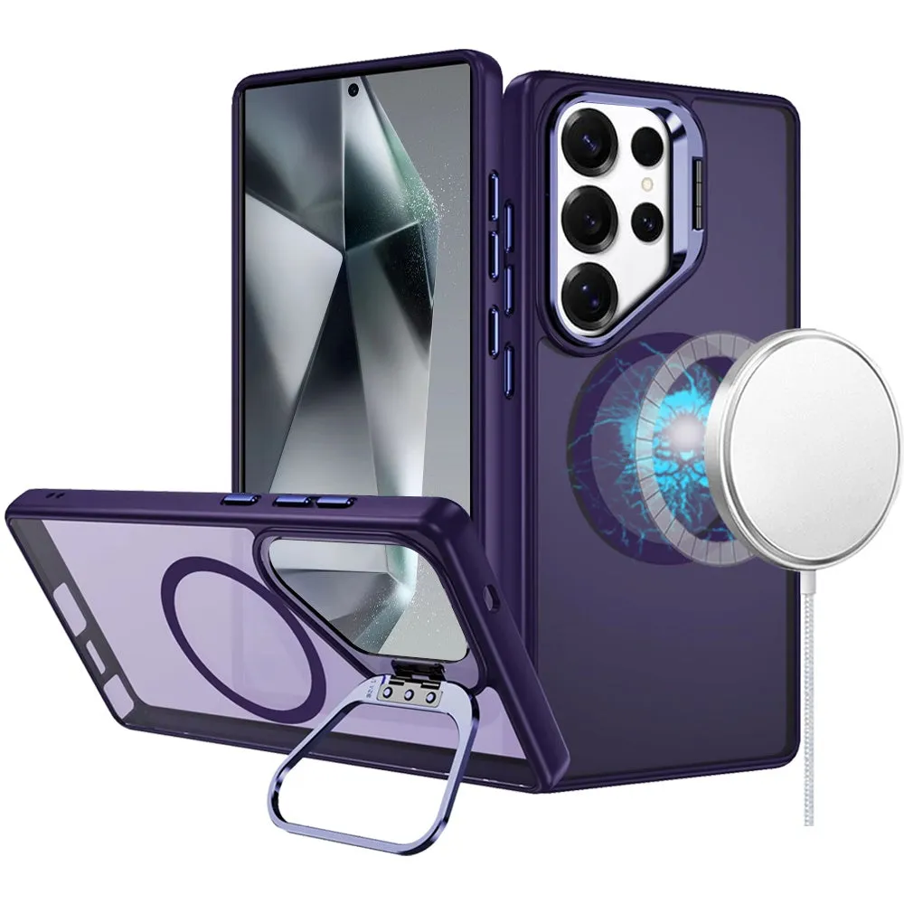 For Samsung Galaxy S25 Ultra Heavy Duty Metallic Hybrid Tough TPU with Camera Ring Stand, MagSafe Compatible, Rugged Drop Protection Case Cover