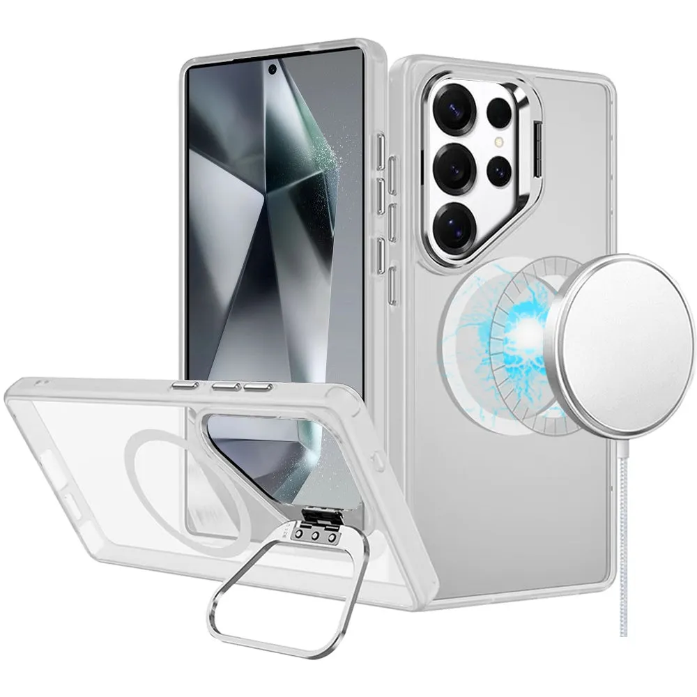 For Samsung Galaxy S25 Ultra Heavy Duty Metallic Hybrid Tough TPU with Camera Ring Stand, MagSafe Compatible, Rugged Drop Protection Case Cover