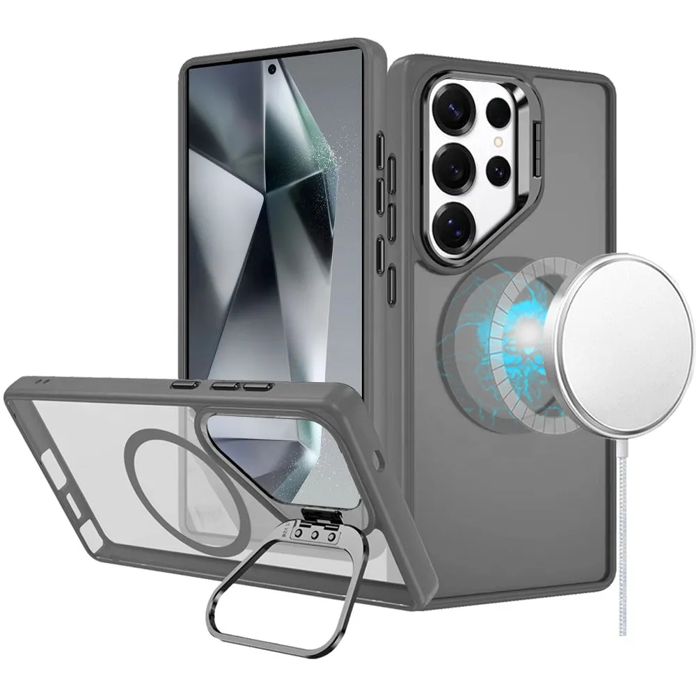 For Samsung Galaxy S25 Ultra Heavy Duty Metallic Hybrid Tough TPU with Camera Ring Stand, MagSafe Compatible, Rugged Drop Protection Case Cover
