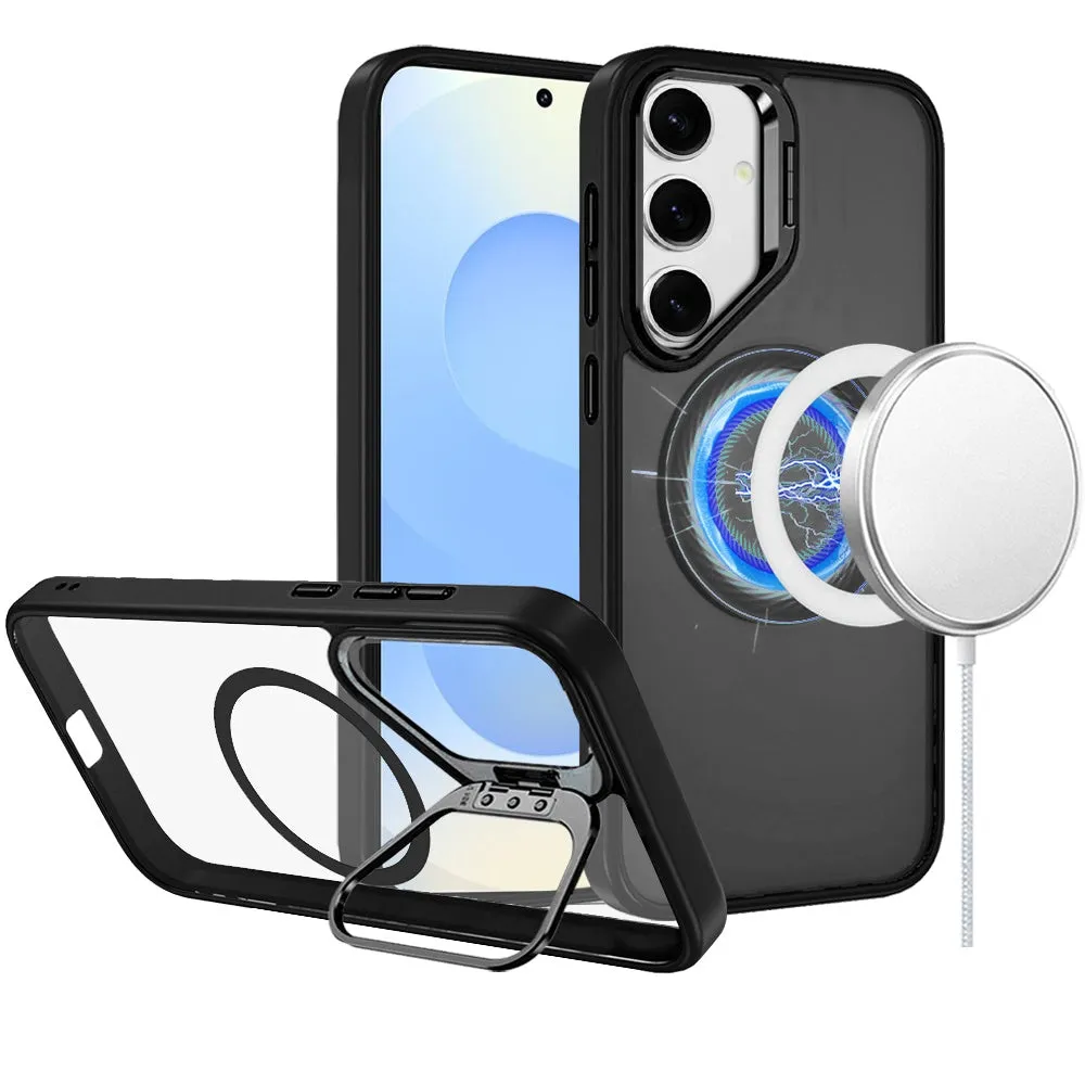 For Samsung Galaxy S25 Ultra Heavy Duty Metallic Hybrid Tough TPU with Camera Ring Stand, MagSafe Compatible, Rugged Drop Protection Case Cover