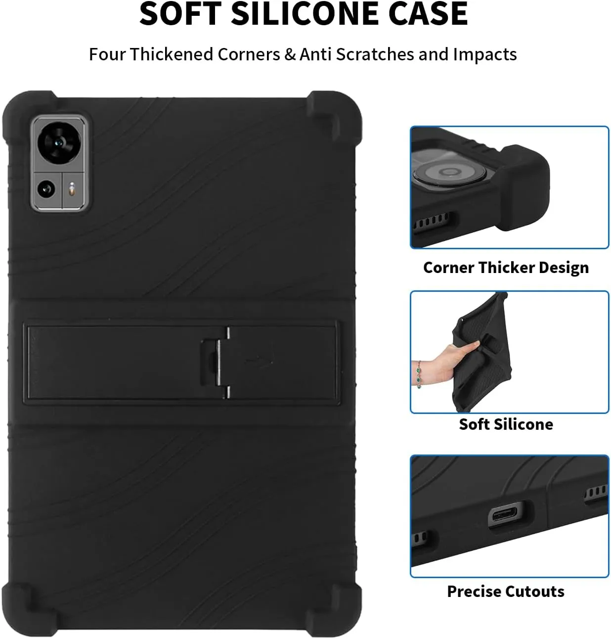 for TECLAST Tablet 12 inch Android 14 Tablets T60 Case Shockproof Soft Silicone with Kickstand Lightweight Kids Friendly Protective Shell TECLAST Tablet 12 inch Android 14 Tablets T60 - Black