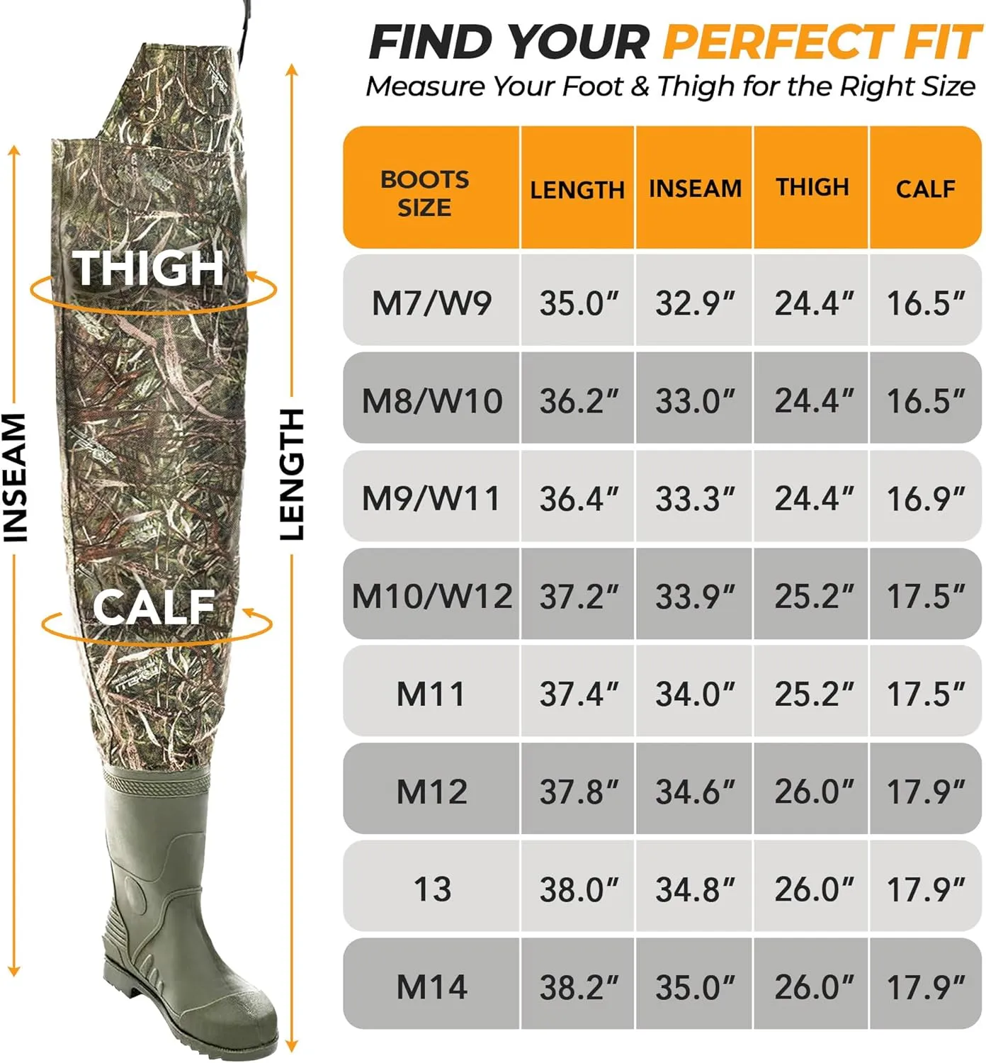 Foxelli Hip Waders – Waterproof Camo Waders for Men & Women with Boots, Lightweight Wading Hip Boots for Fishing & Hunting