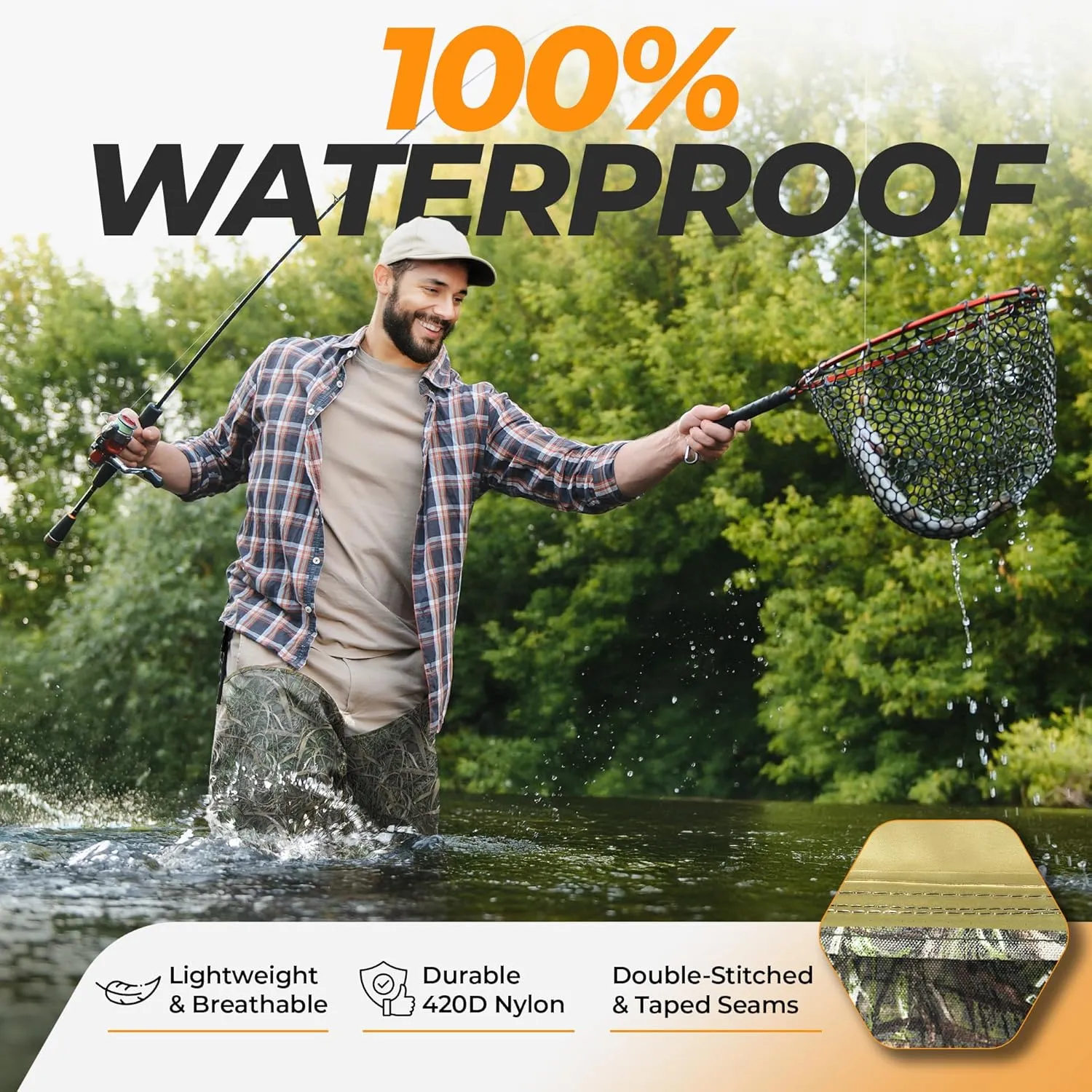 Foxelli Hip Waders – Waterproof Camo Waders for Men & Women with Boots, Lightweight Wading Hip Boots for Fishing & Hunting