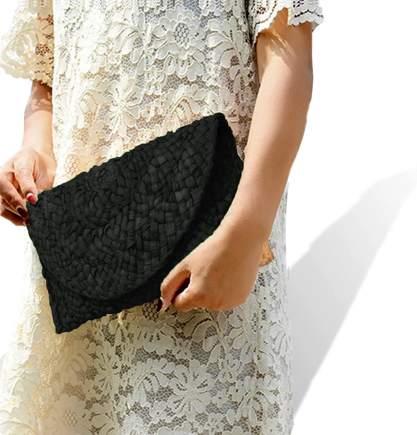 Fozehlad Straw Clutch Purse for Women, Woven Beach Straw Bags for Summer,Rattan Clutch For Girl Vacation