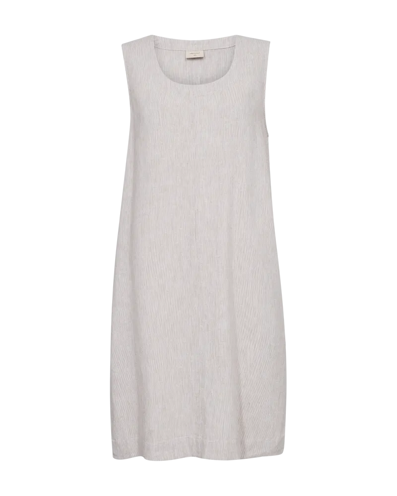 FQLAVA - LINEN DRESS - WHITE AND BROWN