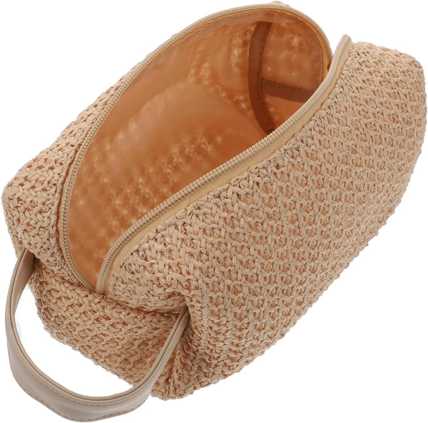 FRCOLOR Woven Makeup Bag Straw Cosmetic Bag with Zip Summer Beach Rattan Handbag Travel Clutch Wallet for Women