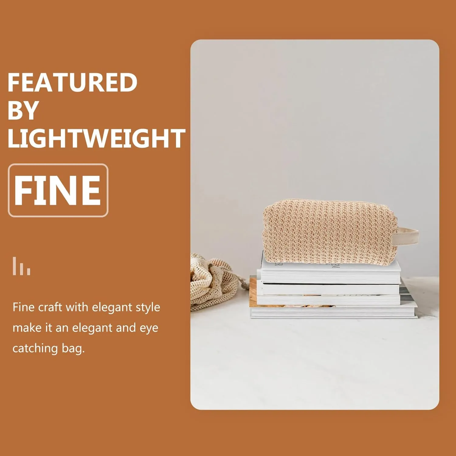 FRCOLOR Woven Makeup Bag Straw Cosmetic Bag with Zip Summer Beach Rattan Handbag Travel Clutch Wallet for Women