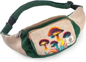 Freakmandu Eco-Friendly Boho Hippie Style Mushroom Hemp Fanny Pack Hip Waist Bag for Hiking Running Jogging Cross Body