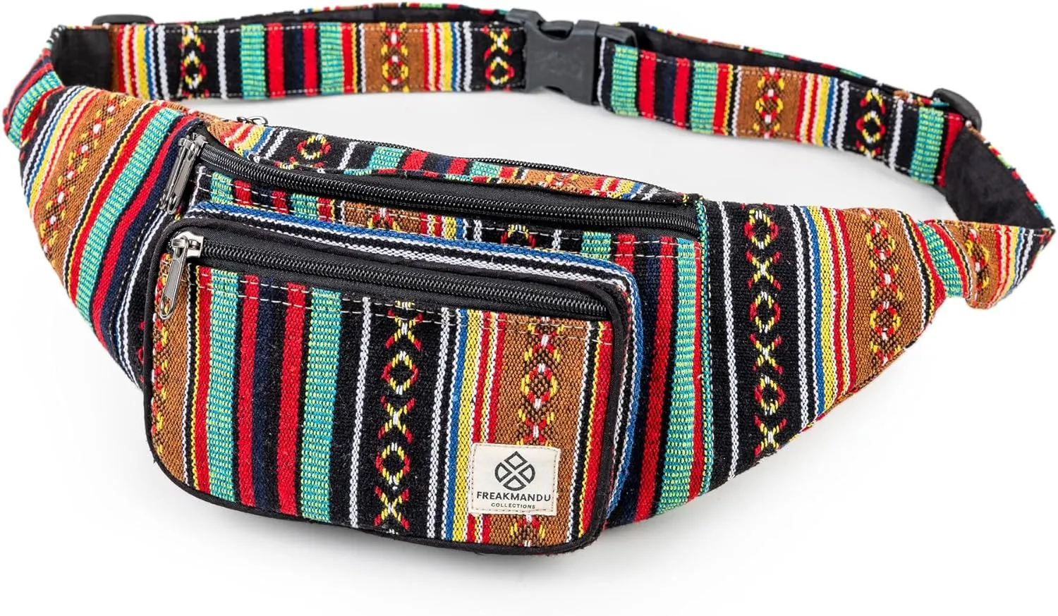 Freakmandu Unisex Hemp Fanny Pack - Hip Waist Bag Money Belt Bag Crossbody Boho Hippie Style Handmade Waist Packs For Men Women - Large