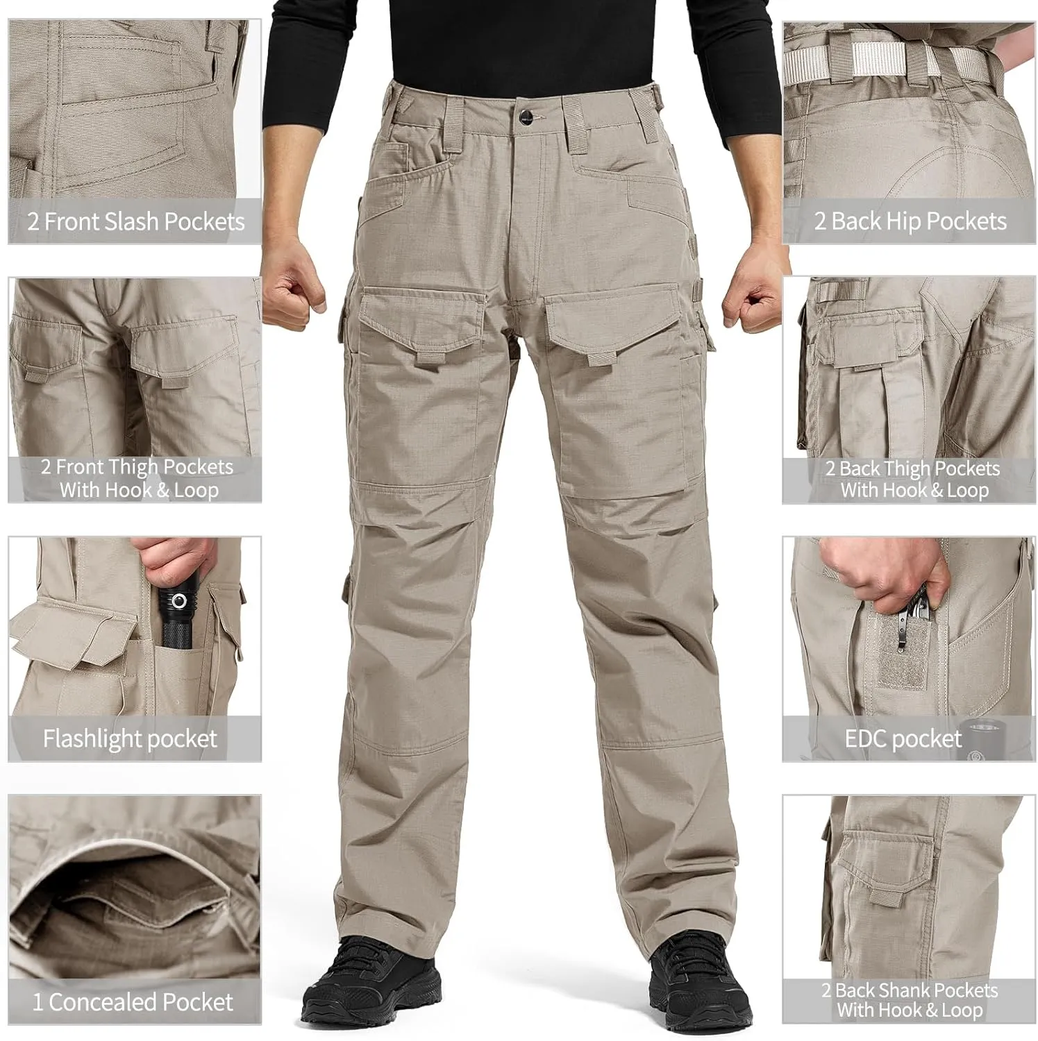 FREE SOLDIER Men's Cargo Pants,Tactical Pants for Men Stretch,Durable Ripstop EDC Work Pants for Hiking