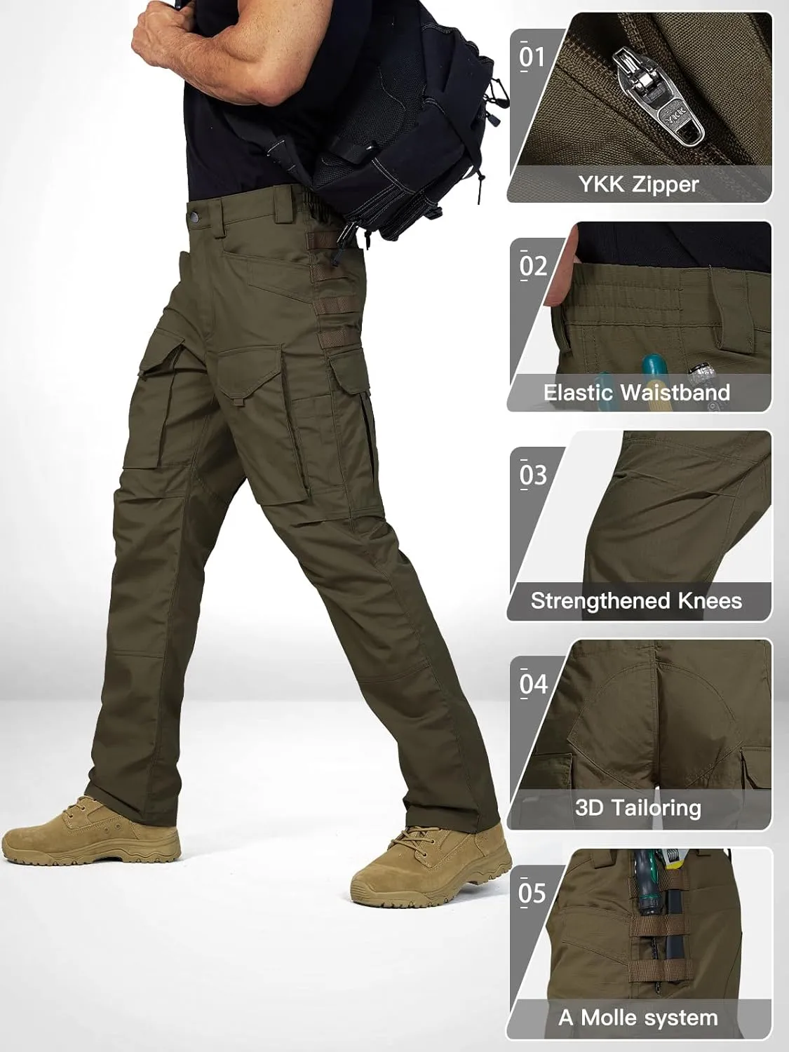 FREE SOLDIER Men's Cargo Pants,Tactical Pants for Men Stretch,Durable Ripstop EDC Work Pants for Hiking