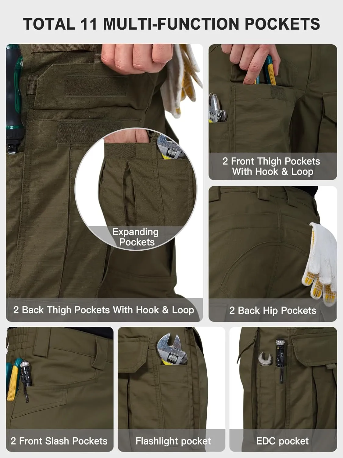 FREE SOLDIER Men's Cargo Pants,Tactical Pants for Men Stretch,Durable Ripstop EDC Work Pants for Hiking