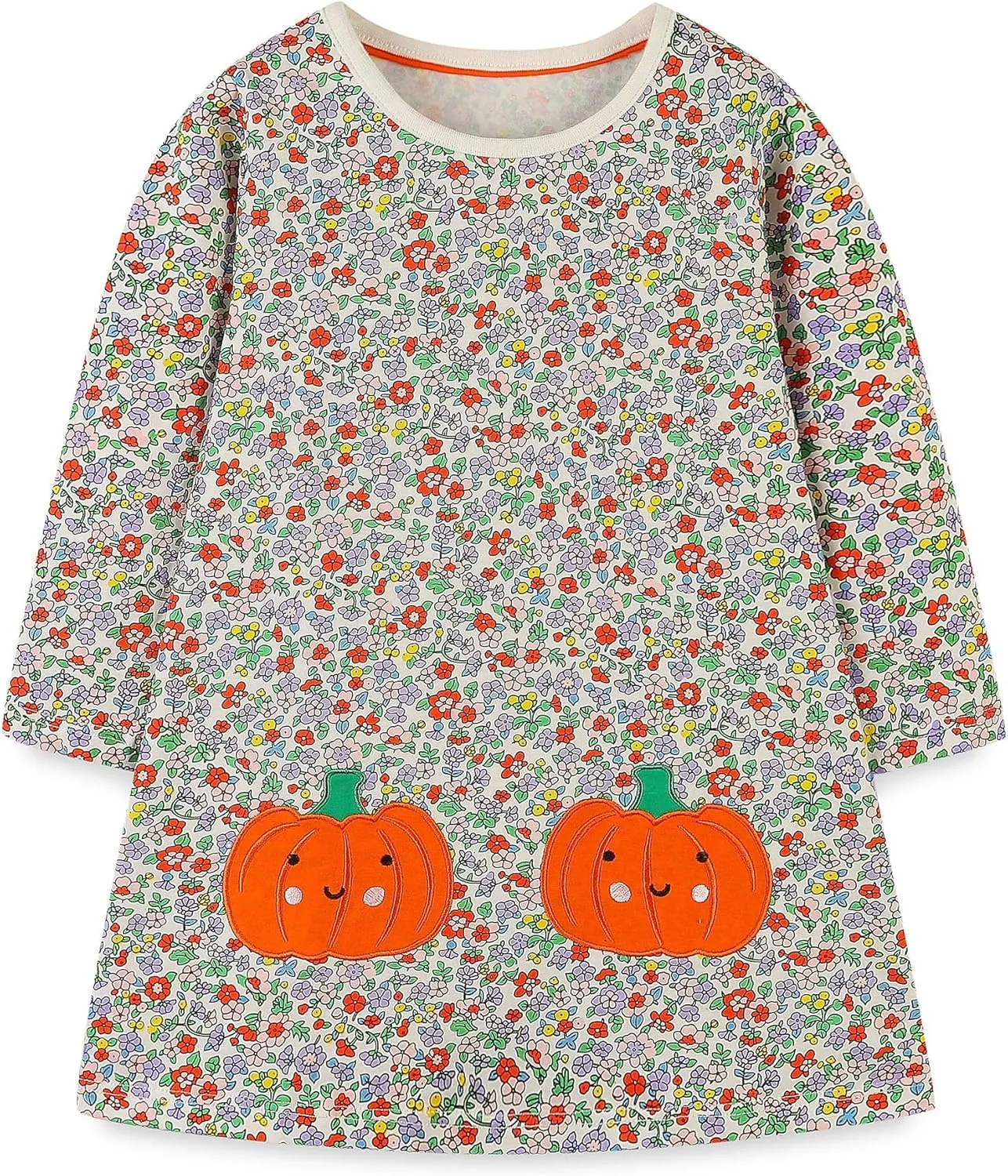FreeLu Girls Cartoon Applique Dresses Striped Casual Dress Cotton Jersey Longsleeve T-Shirt