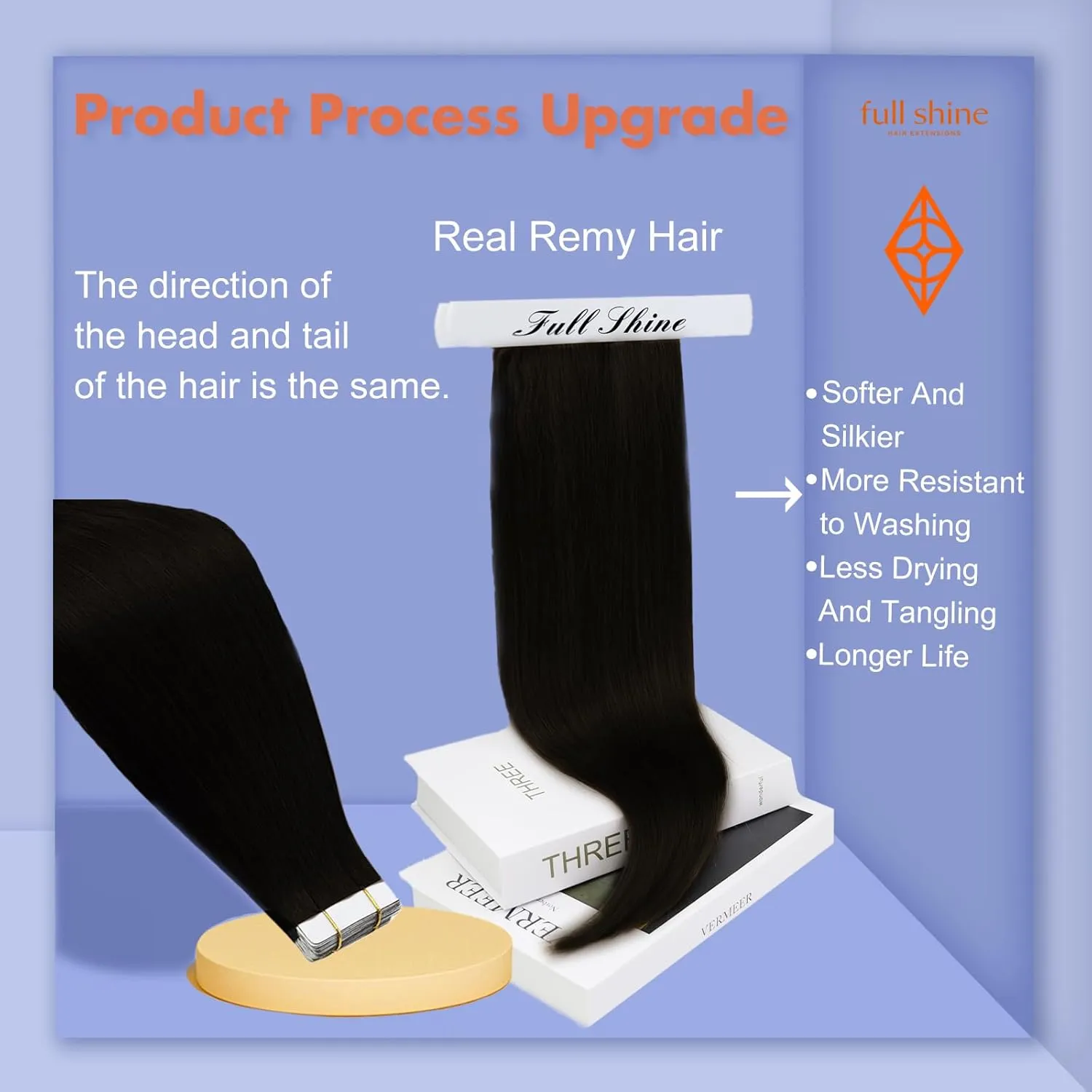 Full Shine Human Hair Tape in Hair Extensions 20 Inch Human Hair Extensions Tape in Remy Real Hair 50 Gram Color 1 Jet Black Seamless Extensions, 20 Pcs Silky Straight Brazilian Hair Natural