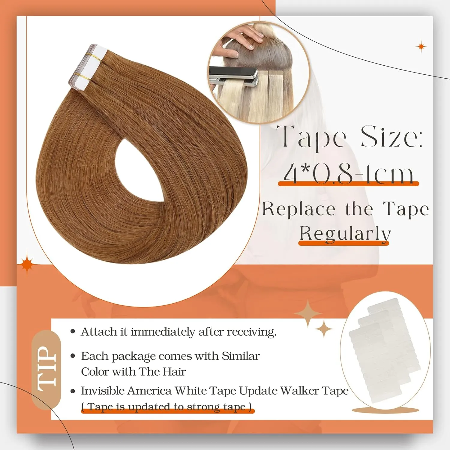 Full Shine Invisible Tape in Extensions Real Human Hair Color 330 Auburn Seamless Hair Extensions Tape in 18 Inch 50Gram Double Sided 20Pcs Straight Remy Human Hair Extensions Add Volume for Party