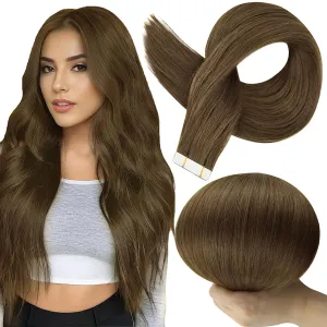 Full Shine Tape ins Human Hair Extensions Invisible Tape Hair Extensions Real Human Hair Color 3 Brown Human Hair Extension 18Inch Glue in Extensions 50G 20Pcs Seamless Remy Hair for Women Add Length
