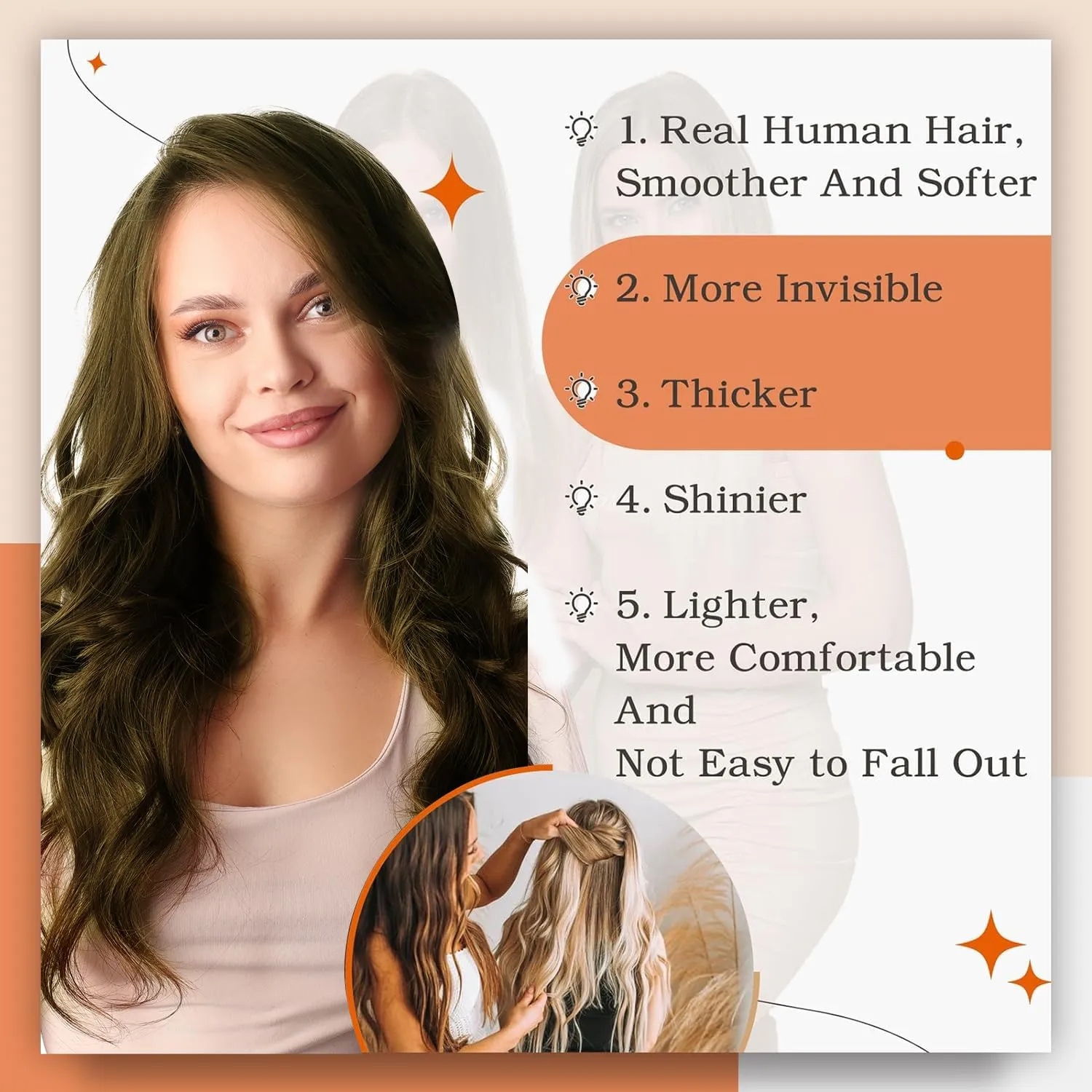 Full Shine Tape ins Human Hair Extensions Invisible Tape Hair Extensions Real Human Hair Color 3 Brown Human Hair Extension 18Inch Glue in Extensions 50G 20Pcs Seamless Remy Hair for Women Add Length