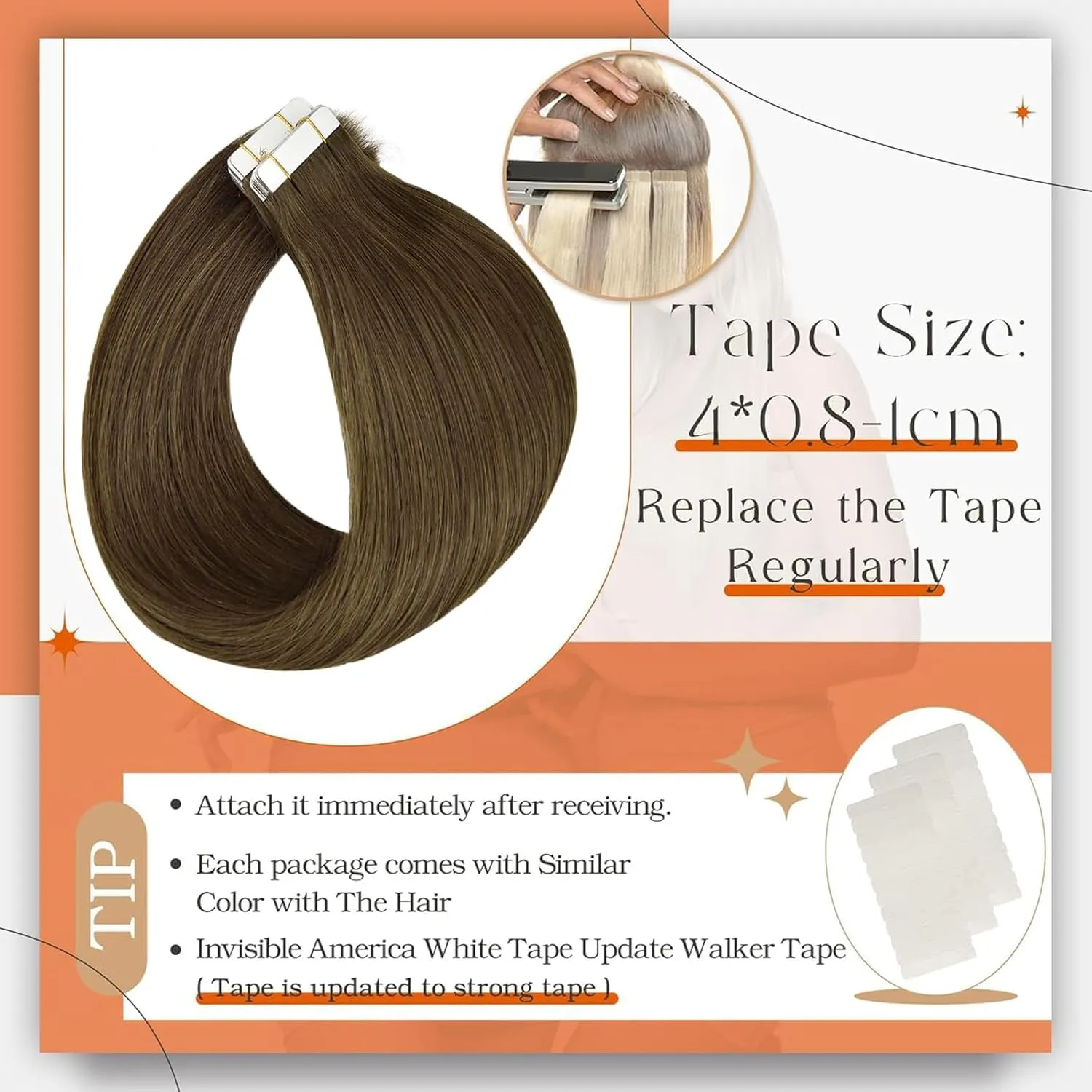 Full Shine Tape ins Human Hair Extensions Invisible Tape Hair Extensions Real Human Hair Color 3 Brown Human Hair Extension 18Inch Glue in Extensions 50G 20Pcs Seamless Remy Hair for Women Add Length