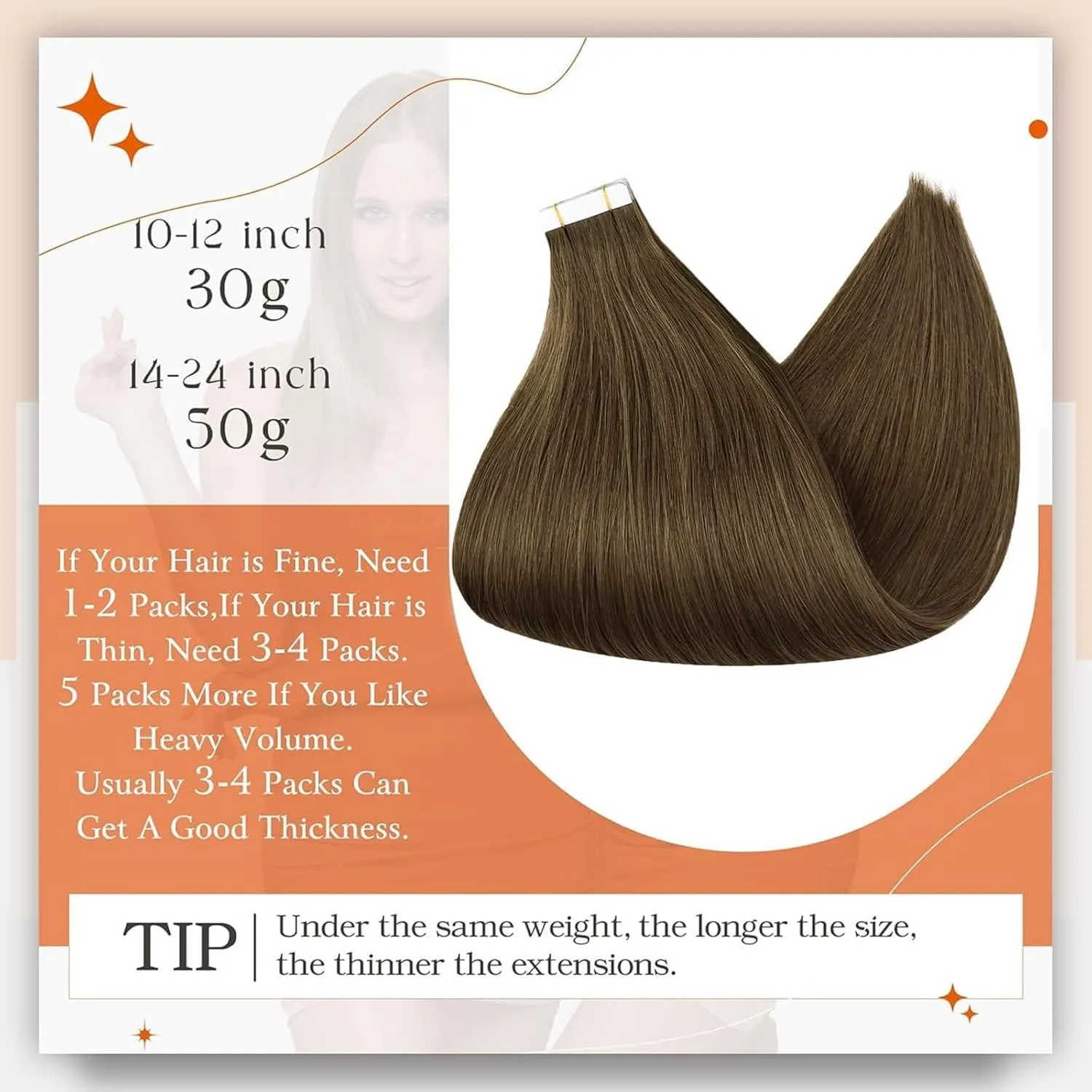 Full Shine Tape ins Human Hair Extensions Invisible Tape Hair Extensions Real Human Hair Color 3 Brown Human Hair Extension 18Inch Glue in Extensions 50G 20Pcs Seamless Remy Hair for Women Add Length