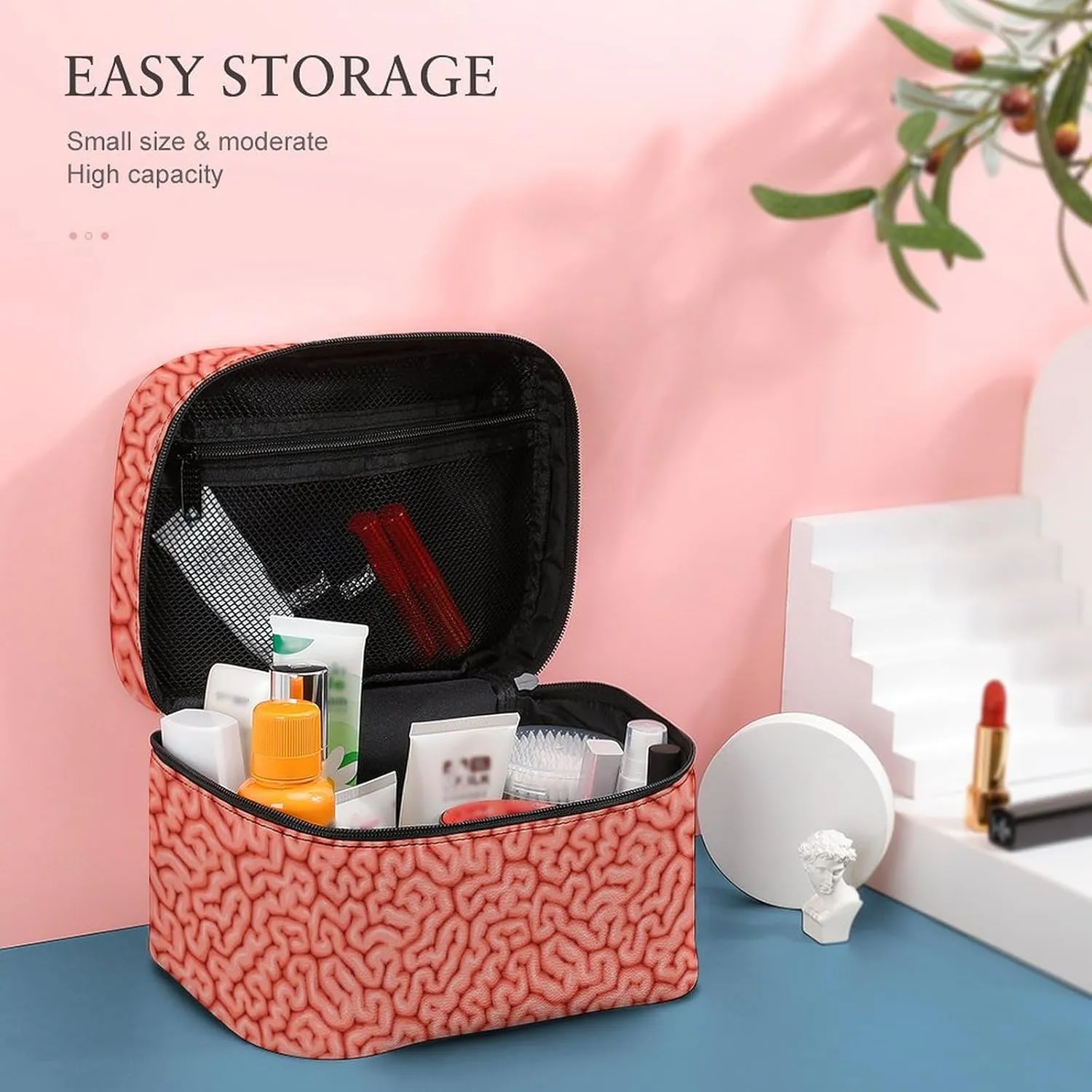 Funny Brain Print Makeup Bags For Women Travel Cosmetic Bag Large Waterproof Skincare Toiletry Bags With Handle Cosmetic Organizer Portable Make Up Box For Wedding Party