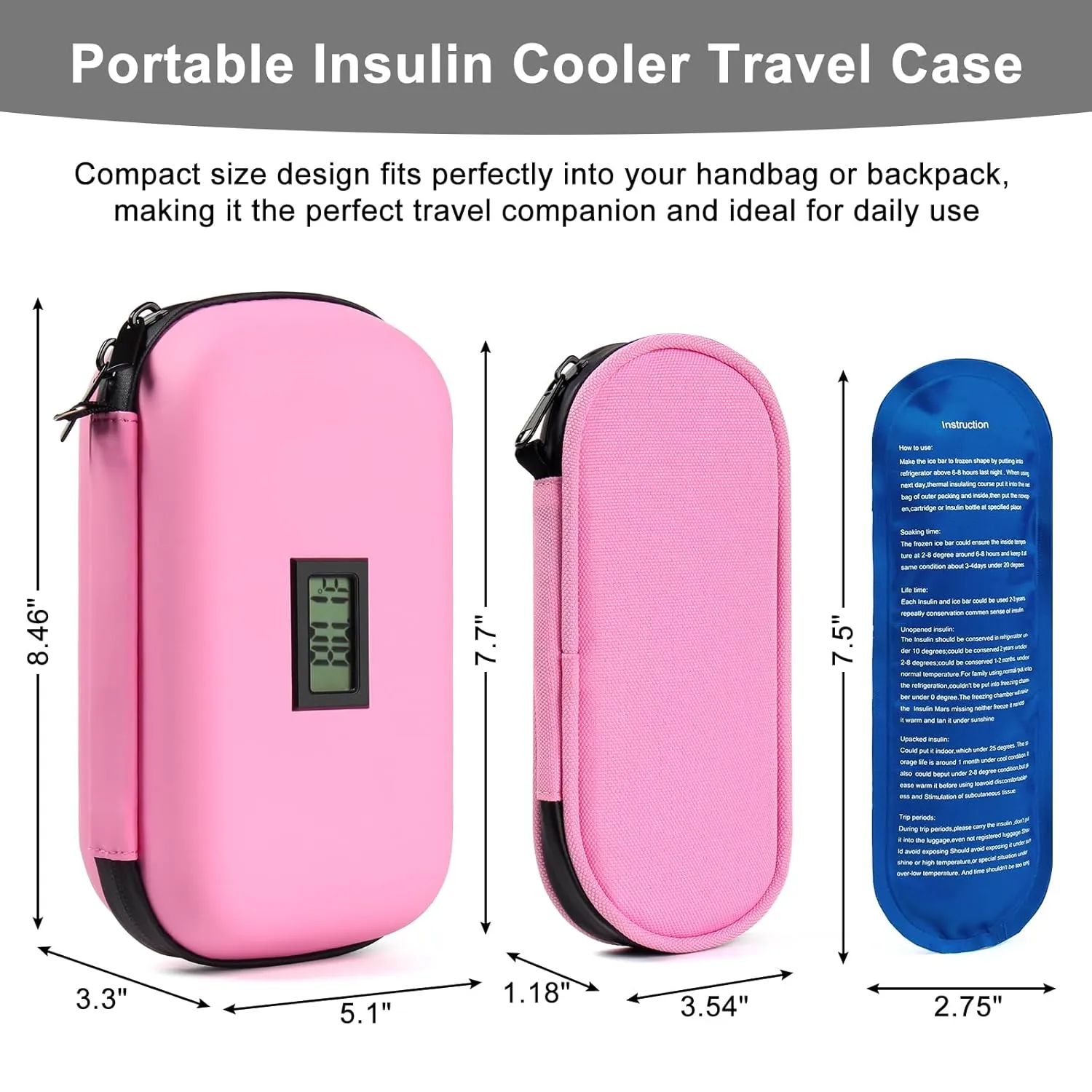 GEAoffice 2Pack Insulin Cooler Travel Case with Shockproof Protection, Built-in Thermometer, Suitable for Ozempic, Includes 2 Ice Packs