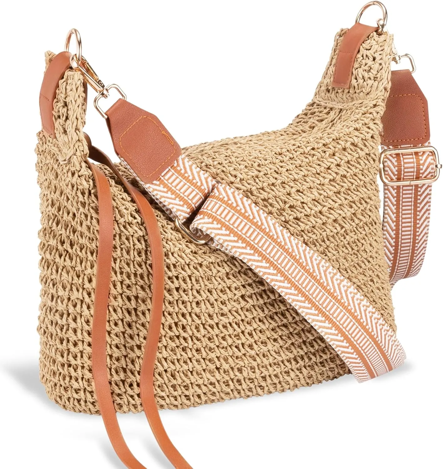 GEECOZYLIFE Straw Bag for Women - Summer Beach Crossbody Bag - Handmade Zipper Straw Purse