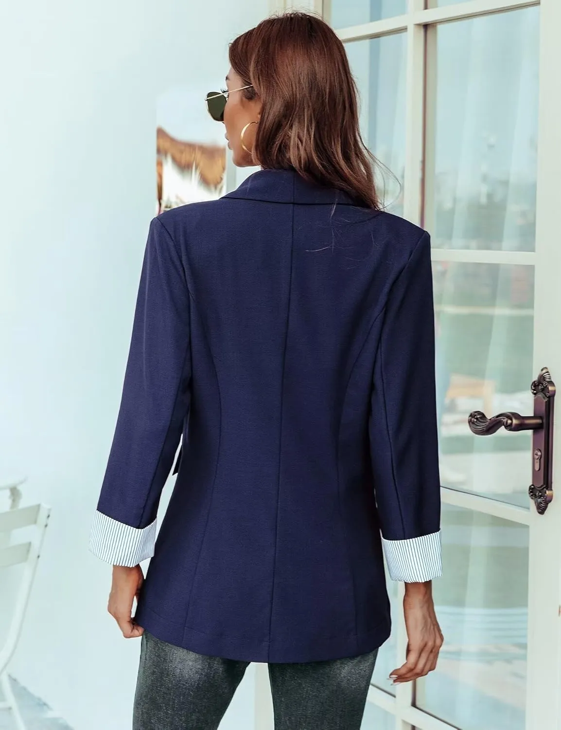 Genhoo Blazer Jackets for Women Open Front Long Sleeve Work Office Casual Blazers with Pockets S-2XL