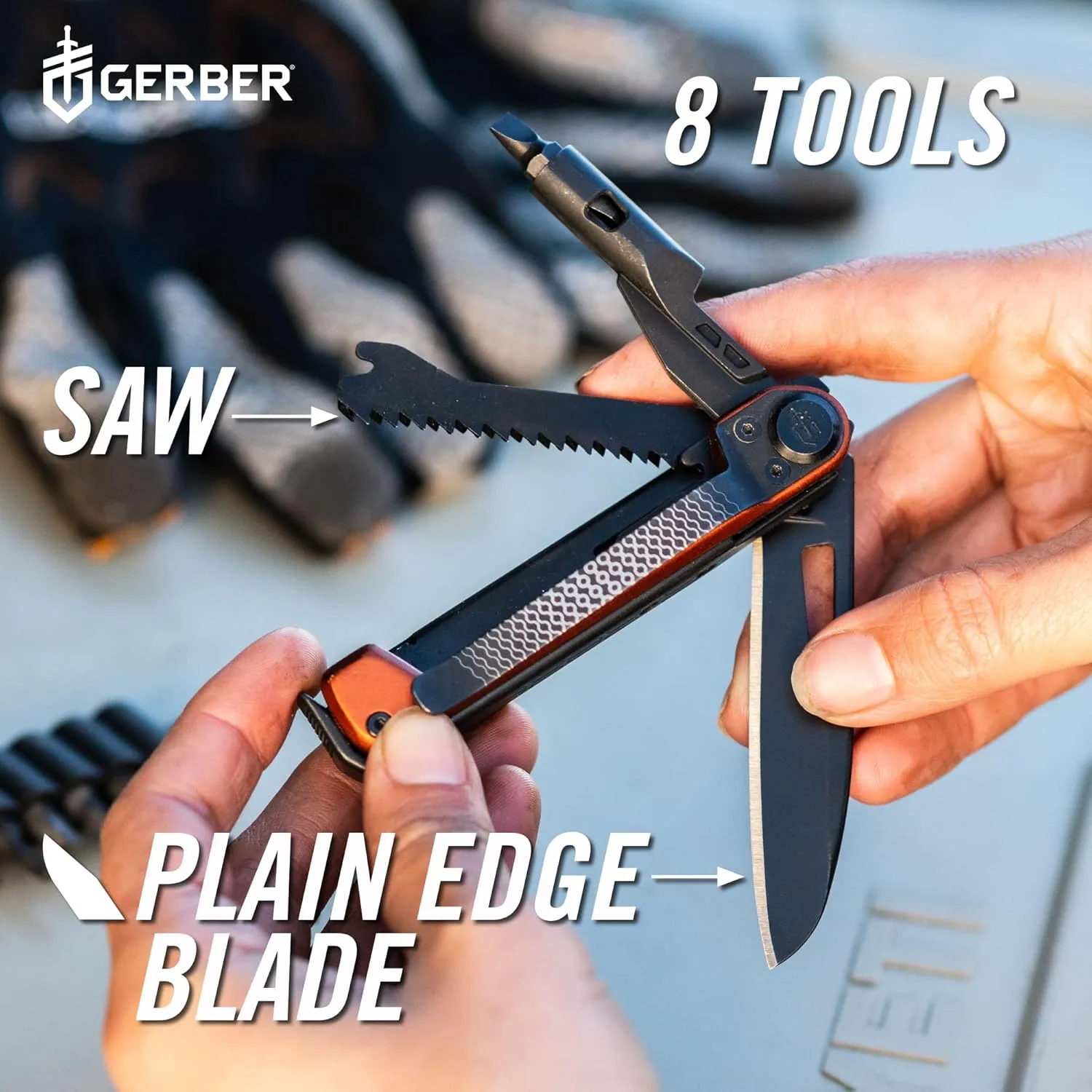 Gerber Gear Armbar Trade 8-in-1 Pocket Knife EDC Multitool with Blade, Pry Bar, and Hammer for Camping, Burnt Orange