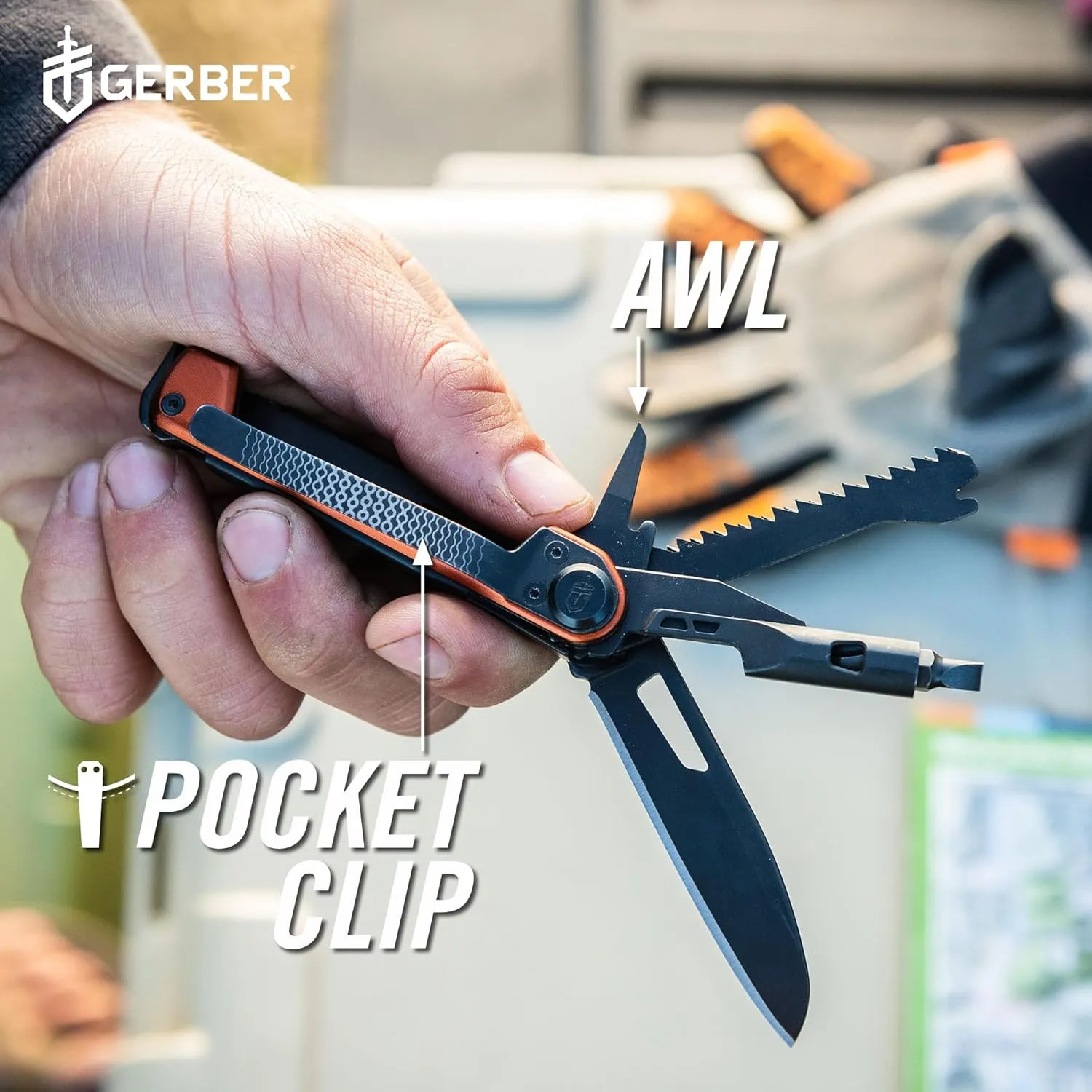 Gerber Gear Armbar Trade 8-in-1 Pocket Knife EDC Multitool with Blade, Pry Bar, and Hammer for Camping, Burnt Orange