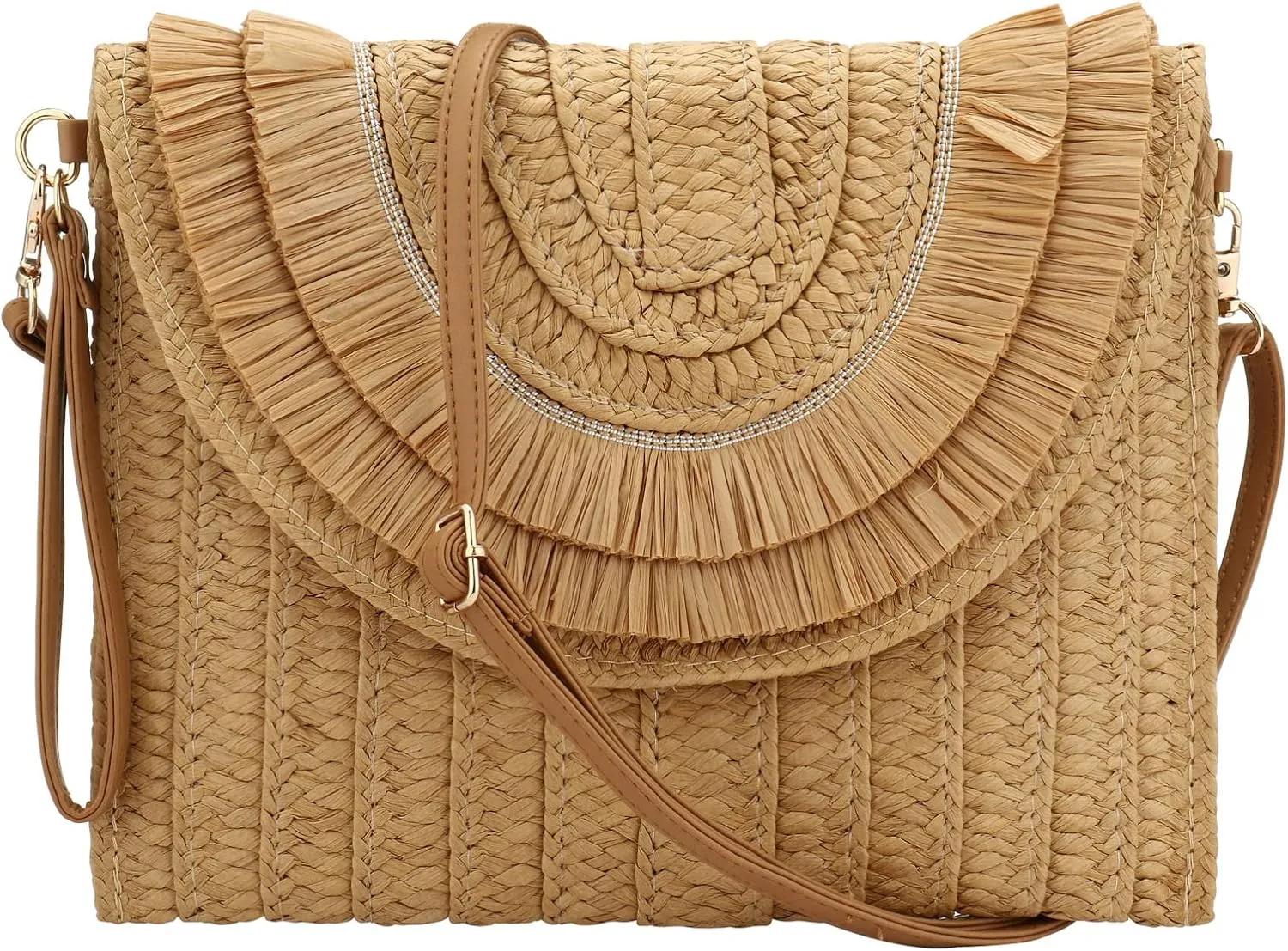 Gets Straw Clutch Purse for Women Summer Clutch Beach Envelope Handbags Wallet Crossbody Bag