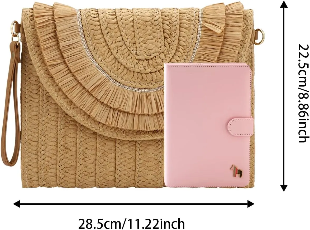 Gets Straw Clutch Purse for Women Summer Clutch Beach Envelope Handbags Wallet Crossbody Bag
