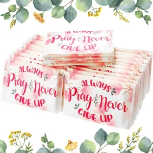Geyee 25 Pcs Bible Verse Pocket Tissues Travel Packs Bulk Individual Travel Size Mini Slim Christian Facial Tissues Always Pray Never Give up for Toilet Wedding Party Daily Use