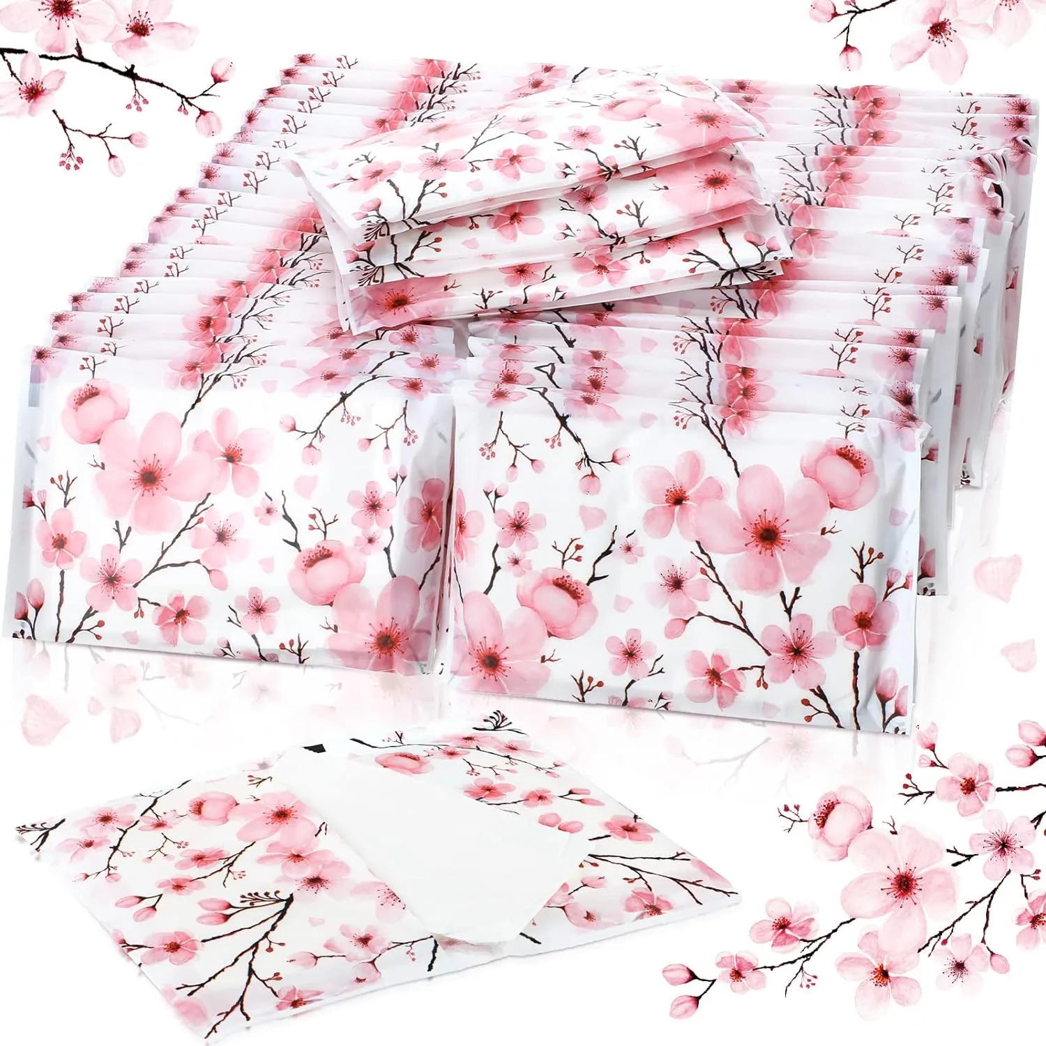 Geyee 50 Packs Facial Tissue Travel Packs Disposable Pocket Tissues for Wedding Guest Travel School Purse Home Supplies, 500 Sheets 3 Ply(Cherry Blossoms)