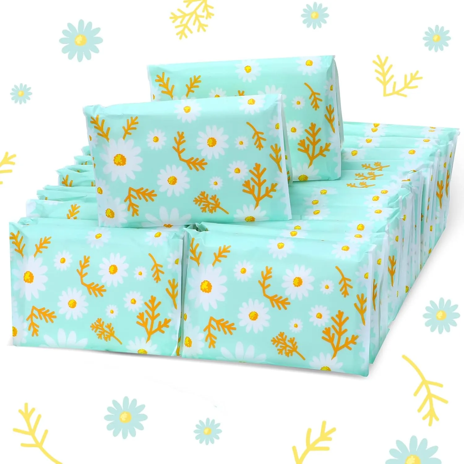 Geyee 50 Packs Facial Tissue Travel Packs Disposable Pocket Tissues for Wedding Guest Travel School Purse Home Supplies, 500 Sheets 3 Ply(Daisy)