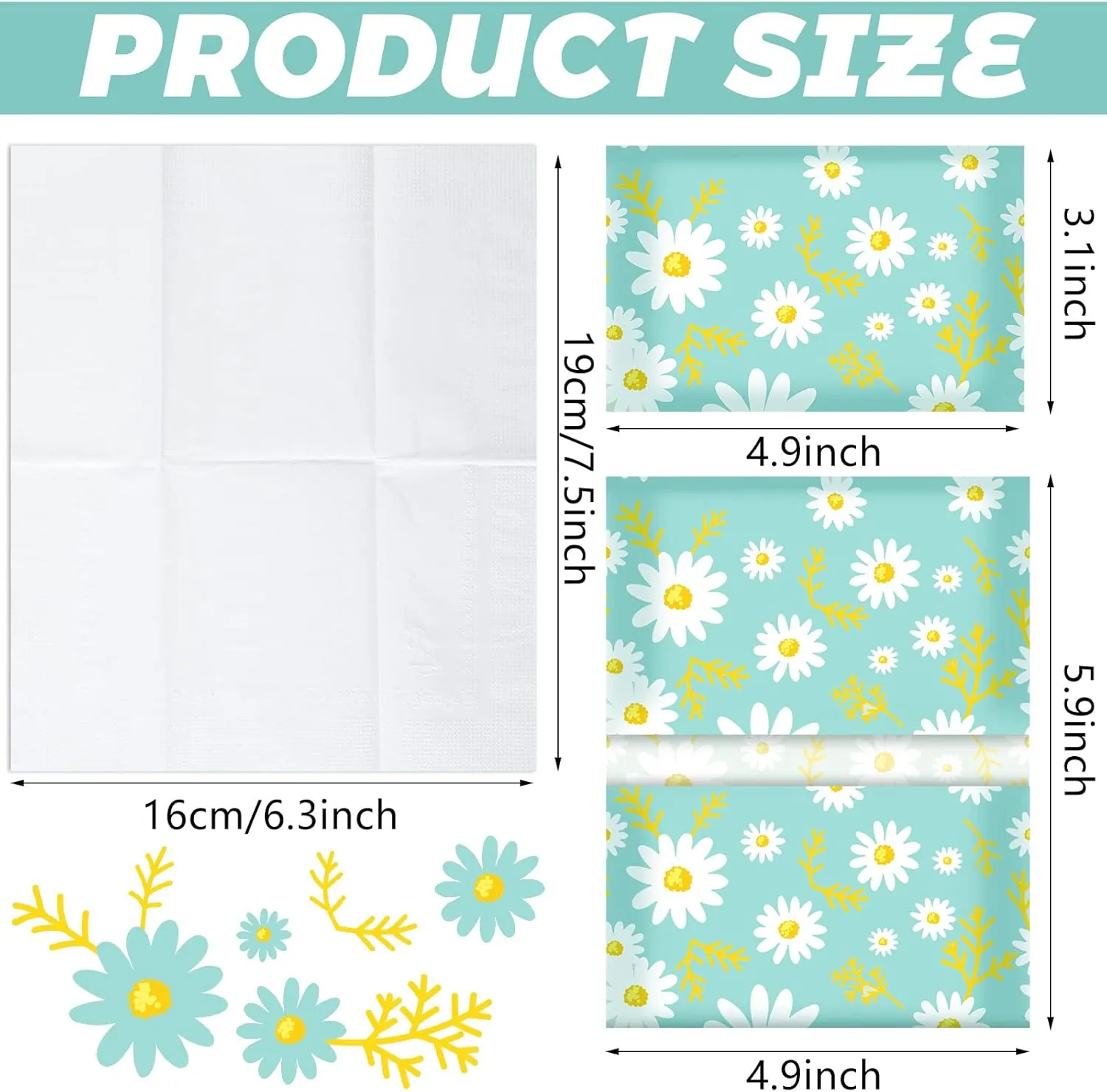Geyee 50 Packs Facial Tissue Travel Packs Disposable Pocket Tissues for Wedding Guest Travel School Purse Home Supplies, 500 Sheets 3 Ply(Daisy)