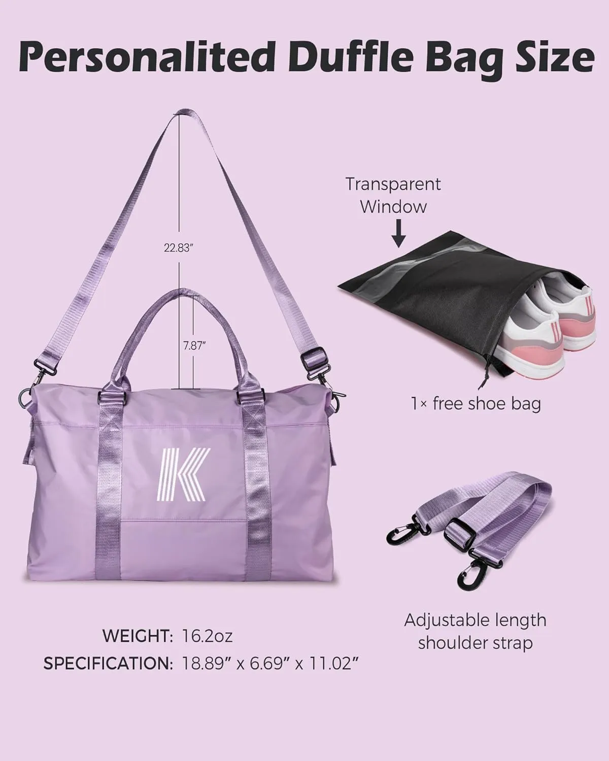 Gifts for Women, Initial Travel Duffel Bag, Sports Gym Bag, Personalized Weekender Bag with Shoulder Strap, Monogram Overnight Bag, Birthday Gifts Wife Gifts Bridal Shower Gifts (Letter E)