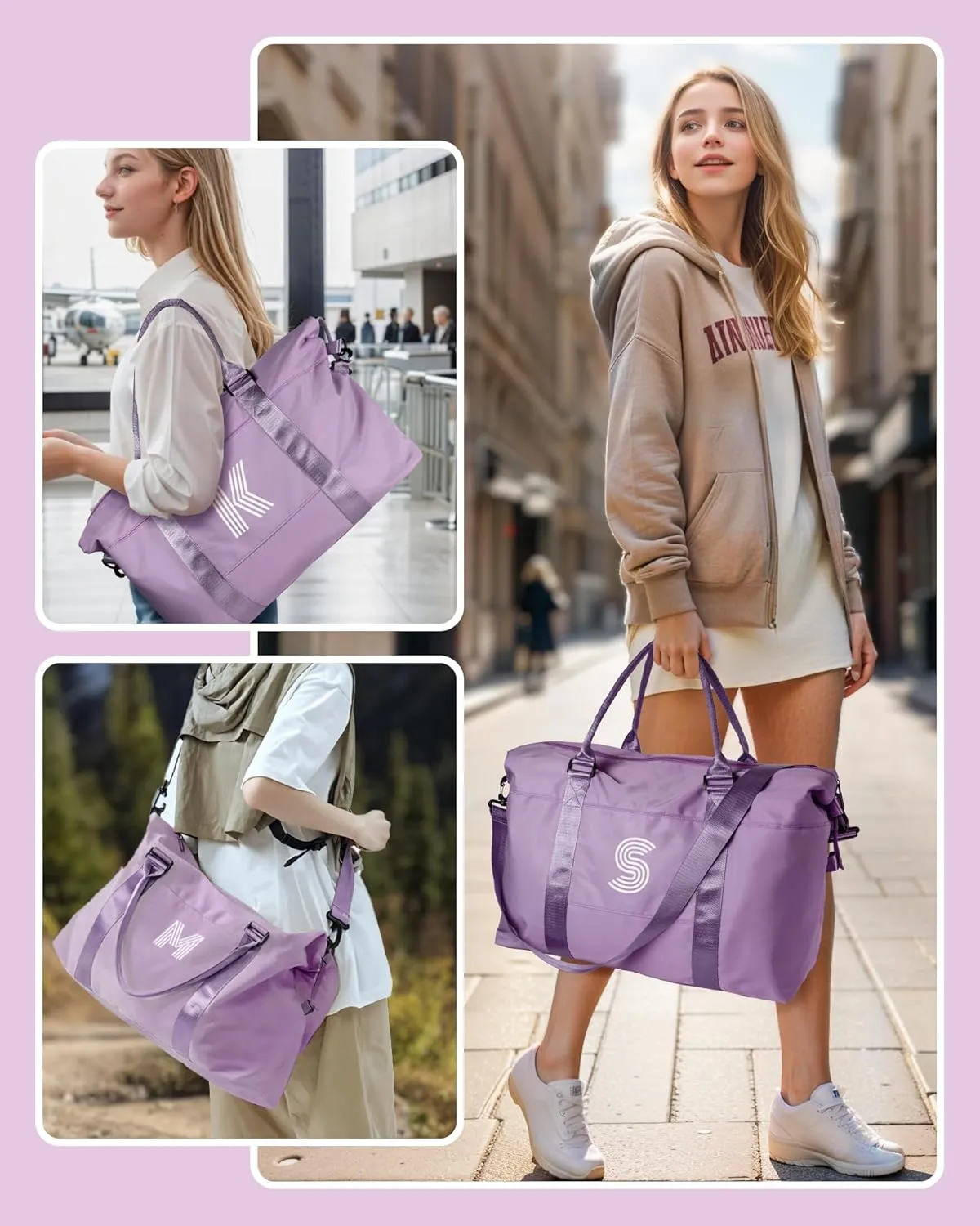 Gifts for Women, Initial Travel Duffel Bag, Sports Gym Bag, Personalized Weekender Bag with Shoulder Strap, Monogram Overnight Bag, Birthday Gifts Wife Gifts Bridal Shower Gifts (Letter E)