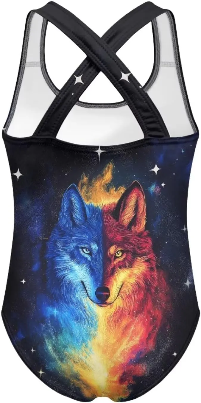 Girls Horse Swimsuit One Piece Swimwear with Cross Back Straps Summer Quick Dry Beach Bathing Suit